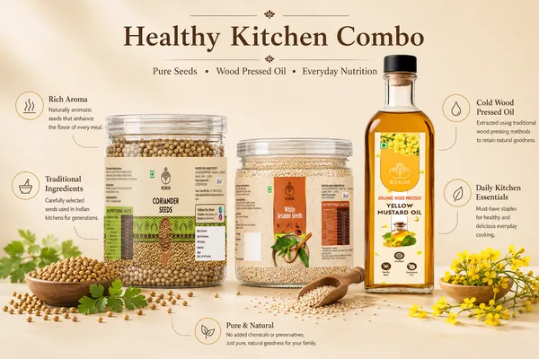 Neemsar_Healthy_Kitchen_Combo_|_Coriander_Seeds_400g_+_White_Sesame_Seeds_250g_+_Wood_Pressed_Yellow_Mustard_Oil_1L_|_Natural_Cooking_Essentials_|_Pure_Seeds_&_Traditional_Oil