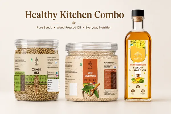Neemsar_Healthy_Kitchen_Combo_|_Coriander_Seeds_400g_+_White_Sesame_Seeds_250g_+_Wood_Pressed_Yellow_Mustard_Oil_1L_|_Natural_Cooking_Essentials_|_Pure_Seeds_&_Traditional_Oil