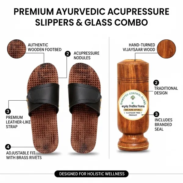 Neemsar_Vijaysaar_Wooden_Wellness_Combo_–_Diabetes_Control_Glass_&_Wooden_Acupressure_Slippers_|_Natural_Traditional_Wellness_Products