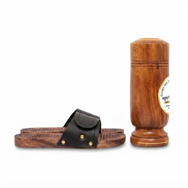 Neemsar_Vijaysaar_Wooden_Wellness_Combo_–_Diabetes_Control_Glass_&_Wooden_Acupressure_Slippers_|_Natural_Traditional_Wellness_Products