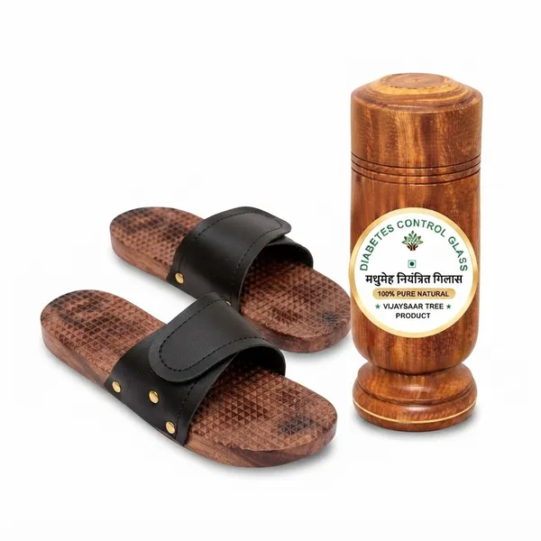 Neemsar_Vijaysaar_Wooden_Wellness_Combo_–_Diabetes_Control_Glass_&_Wooden_Acupressure_Slippers_|_Natural_Traditional_Wellness_Products