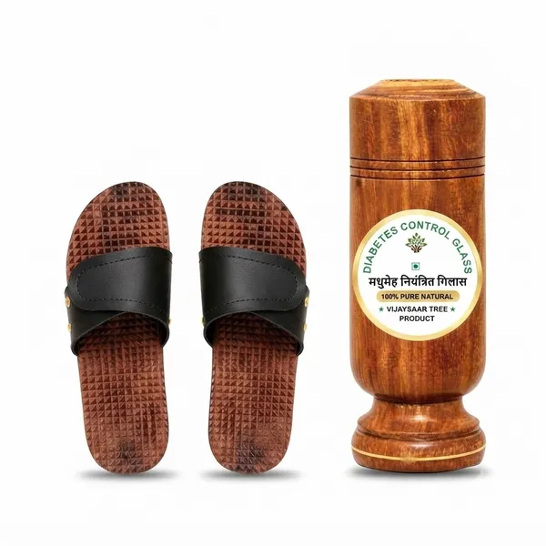 Neemsar_Vijaysaar_Wooden_Wellness_Combo_–_Diabetes_Control_Glass_&_Wooden_Acupressure_Slippers_|_Natural_Traditional_Wellness_Products