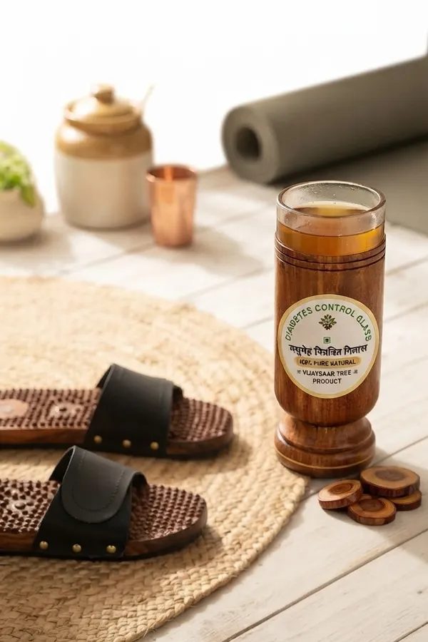 Neemsar_Vijaysaar_Wooden_Wellness_Combo_–_Diabetes_Control_Glass_&_Wooden_Acupressure_Slippers_|_Natural_Traditional_Wellness_Products
