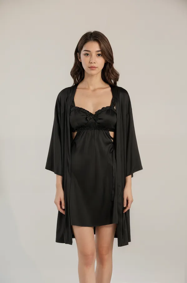Women's_Black_Satin_Nighty_with_Robe_Short_Nightwear_Set,_Soft_Comfortable_Sleepwear