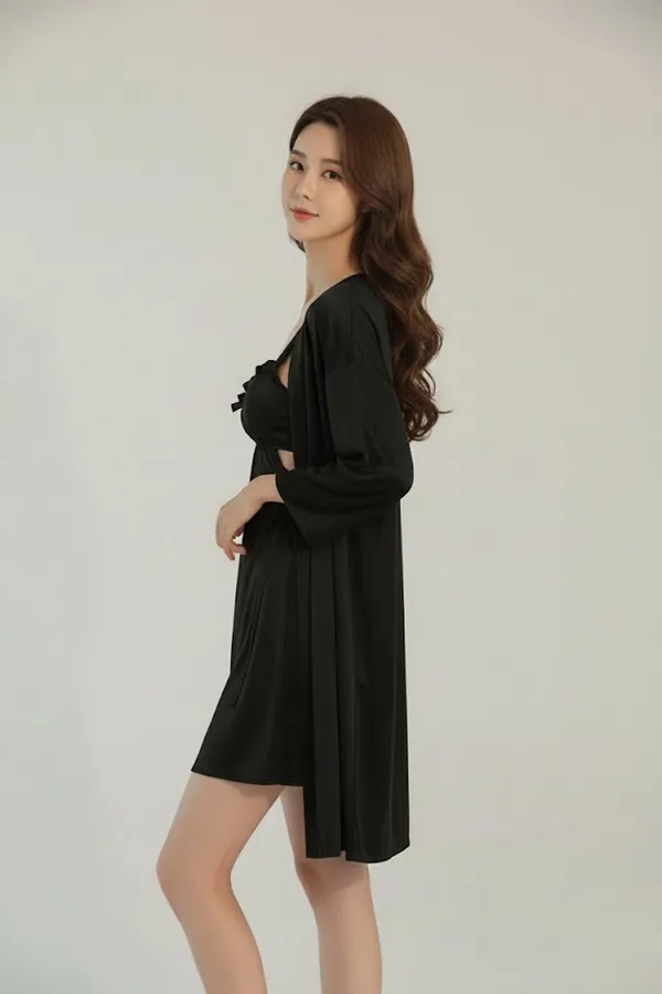 Women's_Black_Satin_Nighty_with_Robe_Short_Nightwear_Set,_Soft_Comfortable_Sleepwear