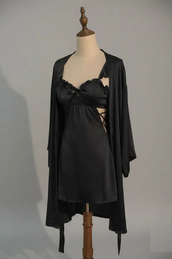 Women's_Black_Satin_Nighty_with_Robe_Short_Nightwear_Set,_Soft_Comfortable_Sleepwear