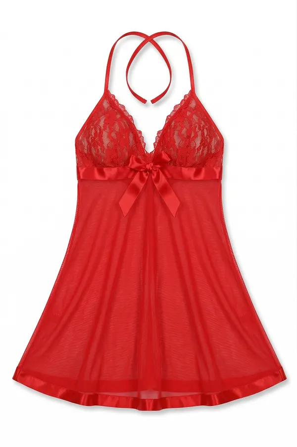 Red_Satin_Lingerie_with_Lace_and_Bow_for_Women