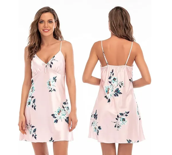 Women's_Pink_Satin_Printed_Nighty_with_Robe_Soft_Comfortable_Short_Nightwear_Set,_Stylish_Sleepwear