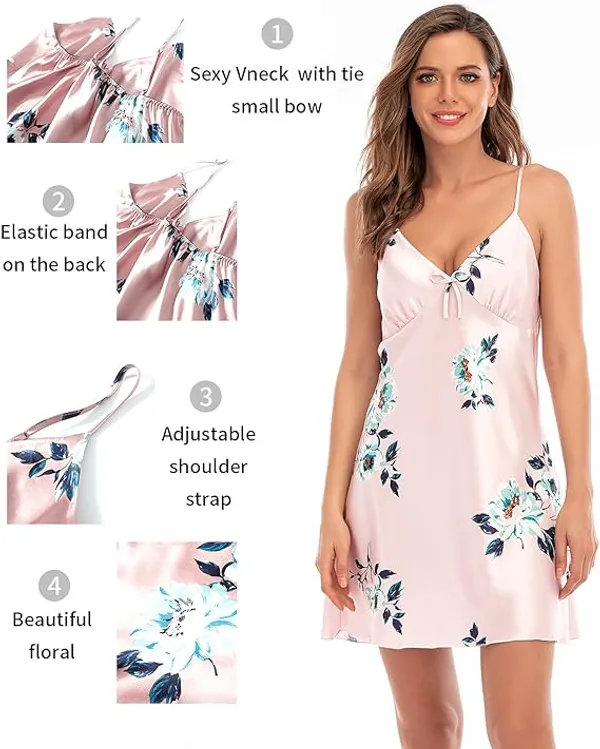 Women's_Pink_Satin_Printed_Nighty_with_Robe_Soft_Comfortable_Short_Nightwear_Set,_Stylish_Sleepwear