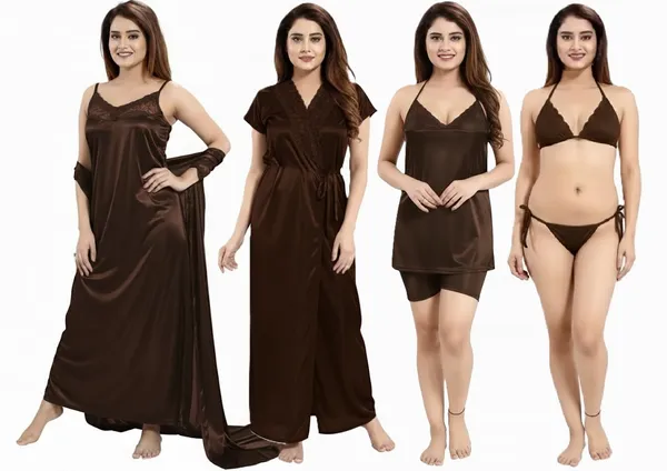 Women_Coffee_Nightwear_Combo_Set__4_Piece_Sleepwear_(Nighty,_Shorts,_Inner_&_Dress)