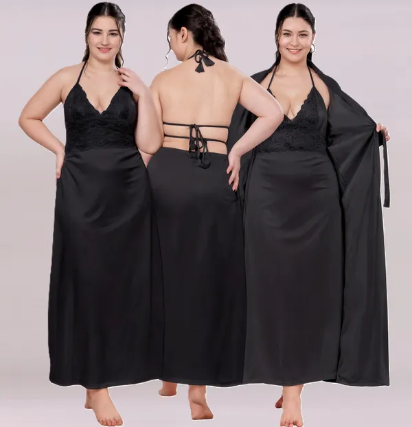 Women's_Satin_Lace_Nighty_with_Robe_Set_Soft_Comfortable_Sleepwear,_Black_Long_Nightdress