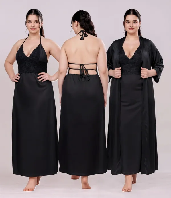 Women's_Satin_Lace_Nighty_with_Robe_Set_Soft_Comfortable_Sleepwear,_Black_Long_Nightdress