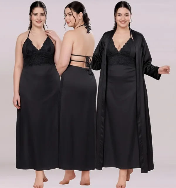 Women's_Satin_Lace_Nighty_with_Robe_Set_Soft_Comfortable_Sleepwear,_Black_Long_Nightdress