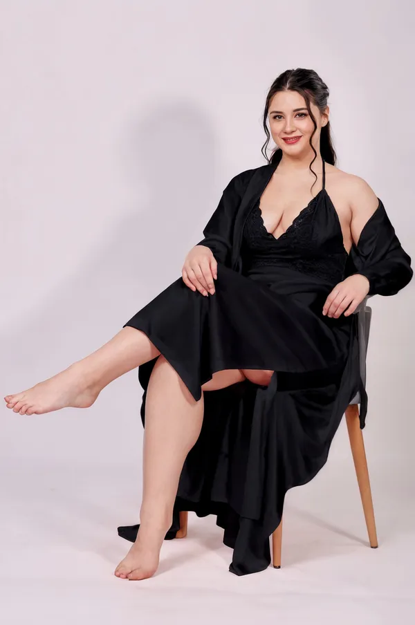 Women's_Satin_Lace_Nighty_with_Robe_Set_Soft_Comfortable_Sleepwear,_Black_Long_Nightdress