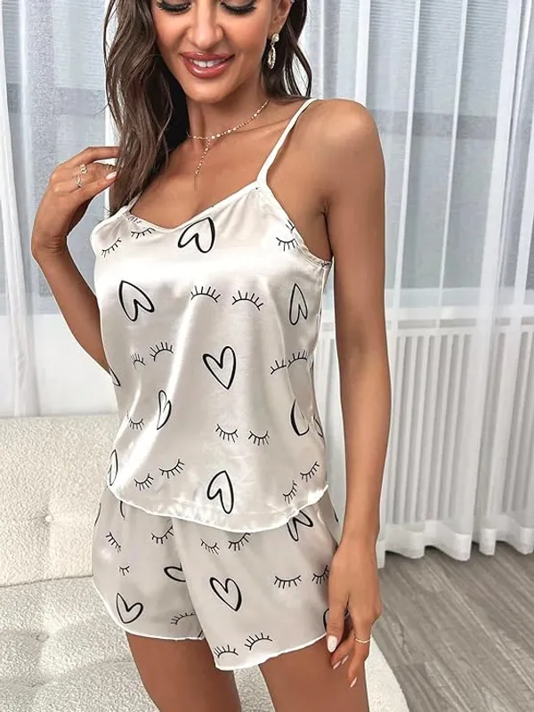 Women's_White_Satin_Printed_Night_Suit_Soft_Comfortable_Top_&_Shorts_Sleepwear_Set