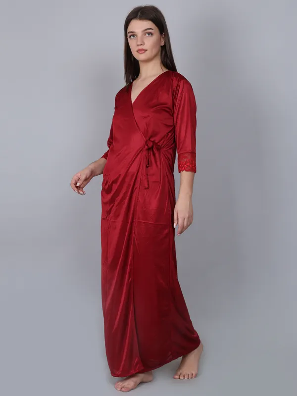 Women's_Maroon_Satin_Nighty_with_Lace_&_Robe_Premium_Long_Nightwear_Set,_Soft_Comfortable_Sleepwear