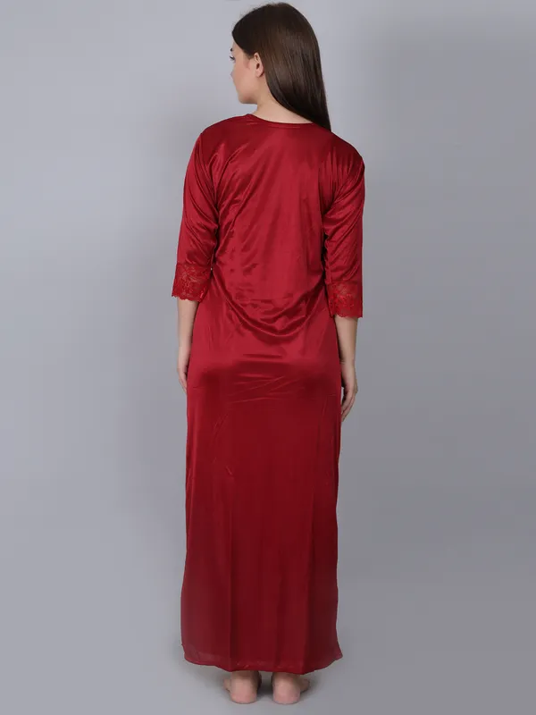 Women's_Maroon_Satin_Nighty_with_Lace_&_Robe_Premium_Long_Nightwear_Set,_Soft_Comfortable_Sleepwear