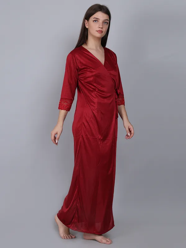 Women's_Maroon_Satin_Nighty_with_Lace_&_Robe_Premium_Long_Nightwear_Set,_Soft_Comfortable_Sleepwear