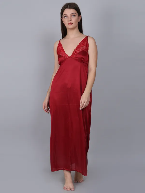 Women's_Maroon_Satin_Nighty_with_Lace_&_Robe_Premium_Long_Nightwear_Set,_Soft_Comfortable_Sleepwear