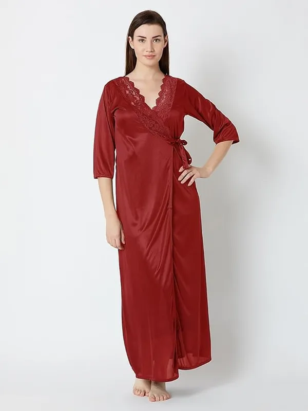 Women's_Maroon_Satin_Nighty_with_Lace_&_Robe_Elegant_Long_Nightwear_Set,_Soft_Sleepwear