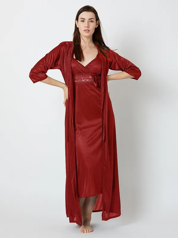 Women's_Maroon_Satin_Nighty_with_Lace_&_Robe_Elegant_Long_Nightwear_Set,_Soft_Sleepwear