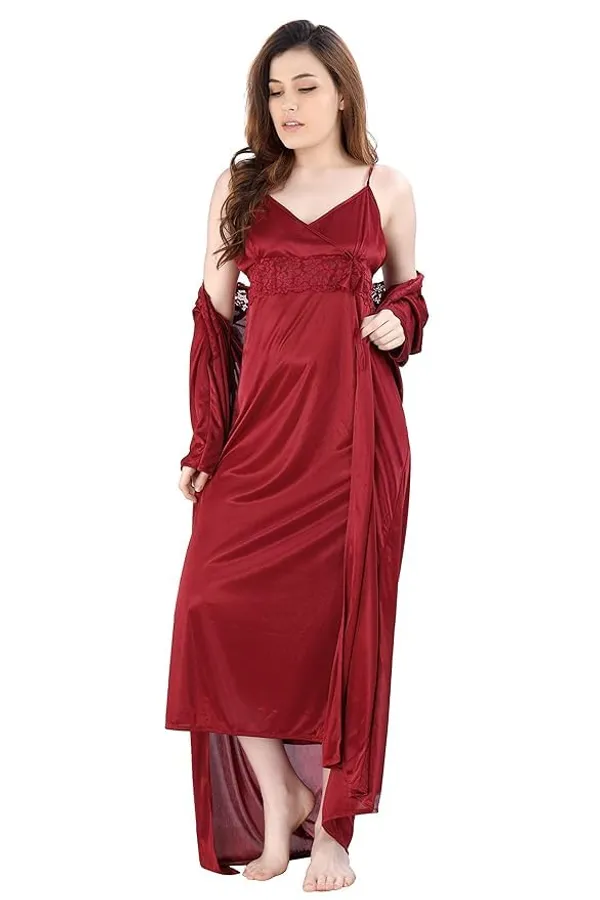 Women's_Maroon_Satin_Nighty_with_Lace_&_Robe_Elegant_Long_Nightwear_Set,_Soft_Sleepwear