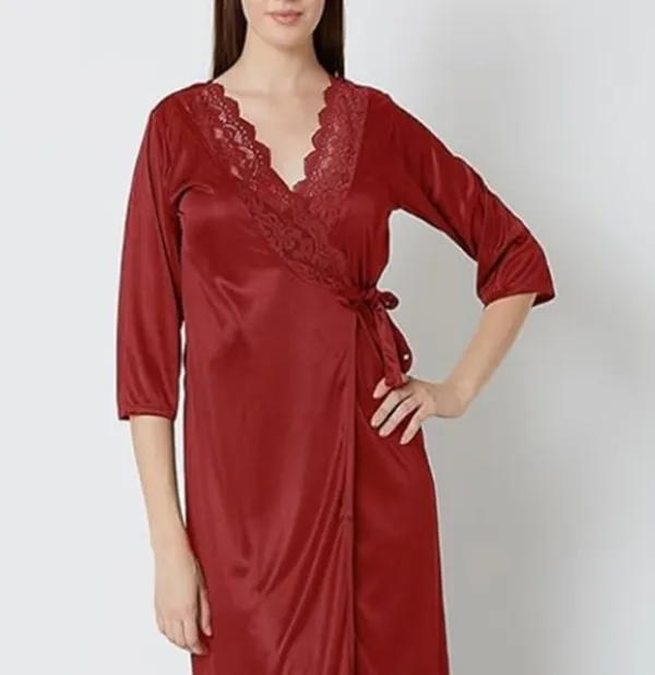 Women's_Maroon_Satin_Nighty_with_Lace_&_Robe_Elegant_Long_Nightwear_Set,_Soft_Sleepwear