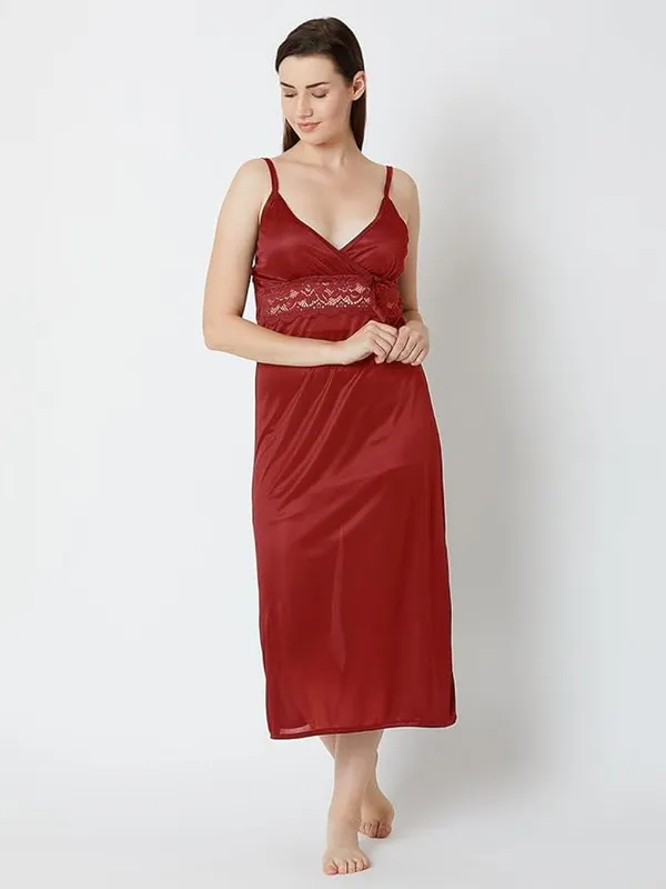 Women's_Maroon_Satin_Nighty_with_Lace_&_Robe_Elegant_Long_Nightwear_Set,_Soft_Sleepwear