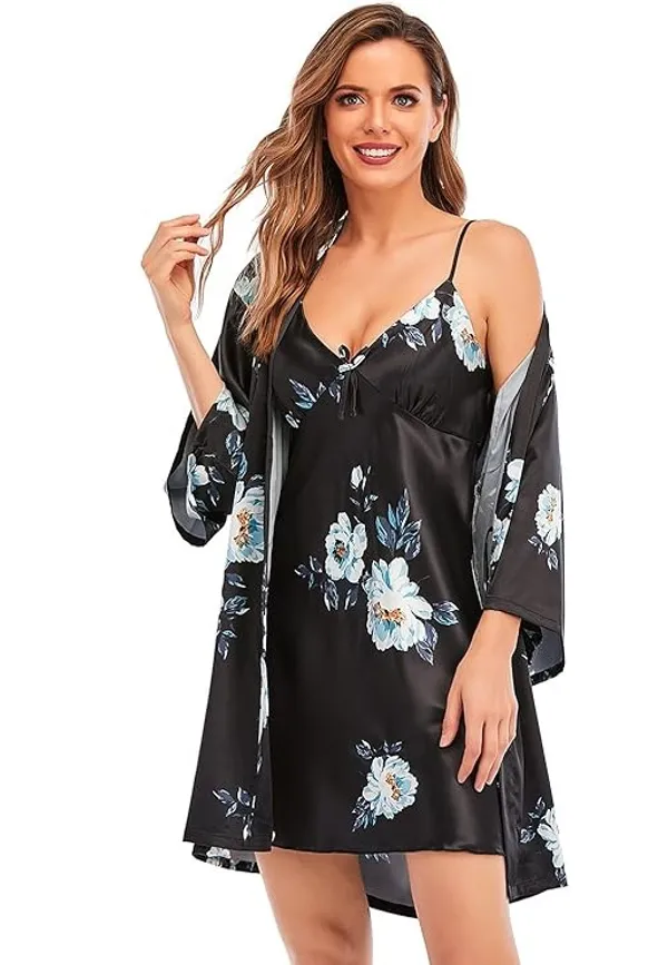 Women's_Black_Satin_Printed_Nighty_with_Robe_Soft_Comfortable_Short_Nightwear_Set,_Stylish_Sleepwear