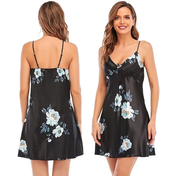 Women's_Black_Satin_Printed_Nighty_with_Robe_Soft_Comfortable_Short_Nightwear_Set,_Stylish_Sleepwear
