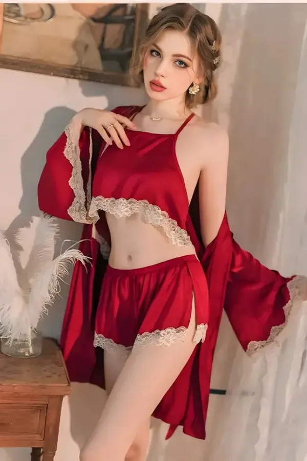 Women's_Red_Satin_Nightwear_Set_with_Lace_Stylish_Sleepwear_Top_Shorts_&_Robe_Combo