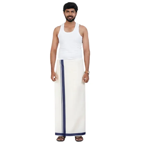Pure_Cotton_Colour_Border_Dhoti_for_Men_|_Traditional_South_Indian_Single_Veshti/Mundu_2_Meter_|_Soft_Breathable_Fabric_with_Elegant_Border_Design_|_Daily_&_Festive_Wear_|_Colour_Border