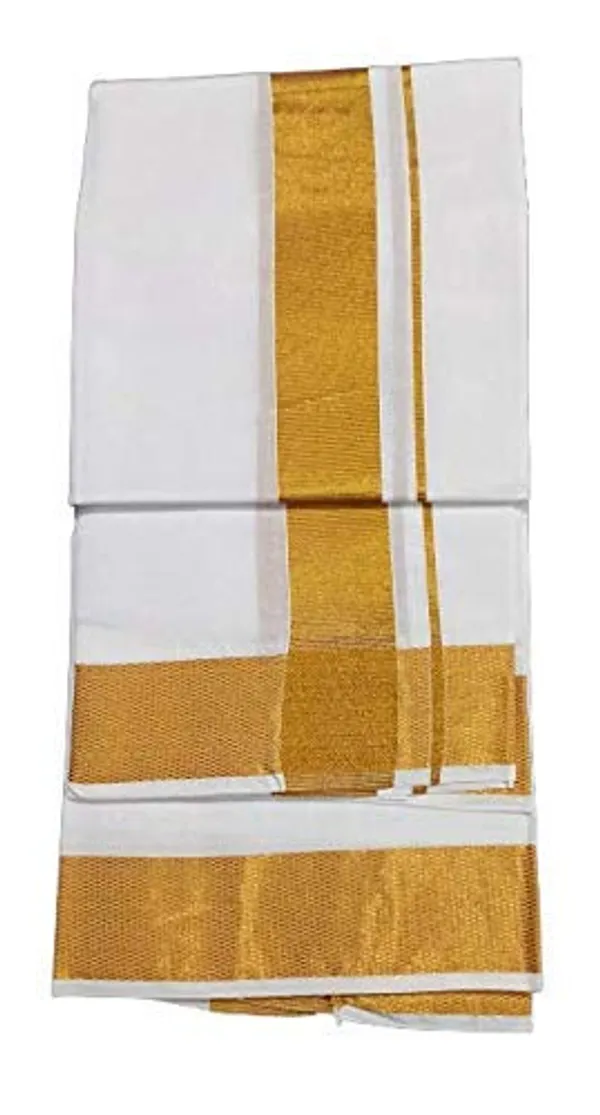 Men’s_Single_White_Dhoti_with_BIG_Gold_Jari_Border_&_Towel_|_Traditional_Ethnic_Wear_|_Comfortable_Wrap_for_Daily_&_Festive_Use