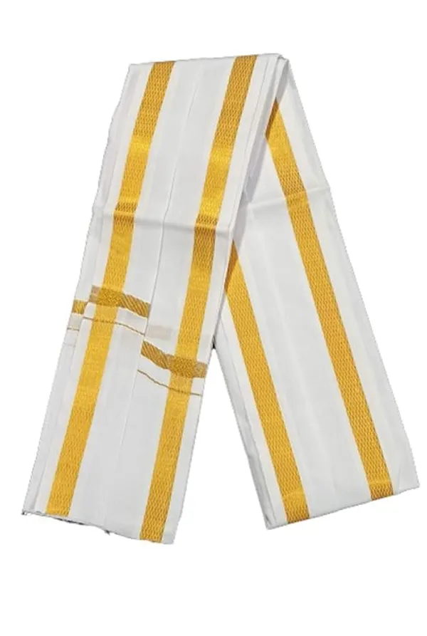 Men’s_Single_White_Dhoti_with_BIG_Gold_Jari_Border_&_Towel_|_Traditional_Ethnic_Wear_|_Comfortable_Wrap_for_Daily_&_Festive_Use