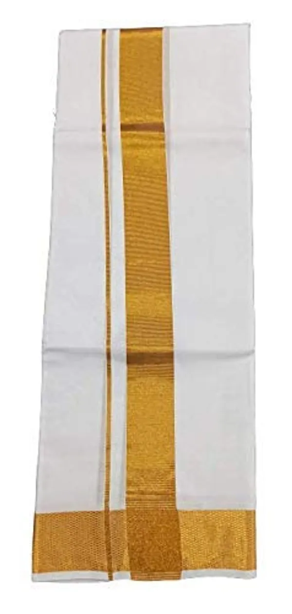 Men’s_Single_White_Dhoti_with_BIG_Gold_Jari_Border_&_Towel_|_Traditional_Ethnic_Wear_|_Comfortable_Wrap_for_Daily_&_Festive_Use