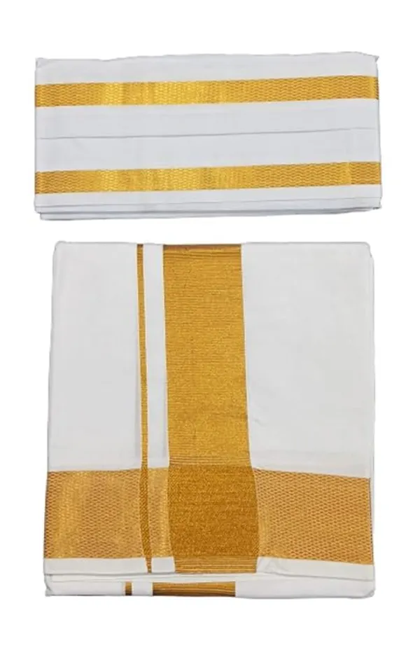 Men’s_Single_White_Dhoti_with_BIG_Gold_Jari_Border_&_Towel_|_Traditional_Ethnic_Wear_|_Comfortable_Wrap_for_Daily_&_Festive_Use