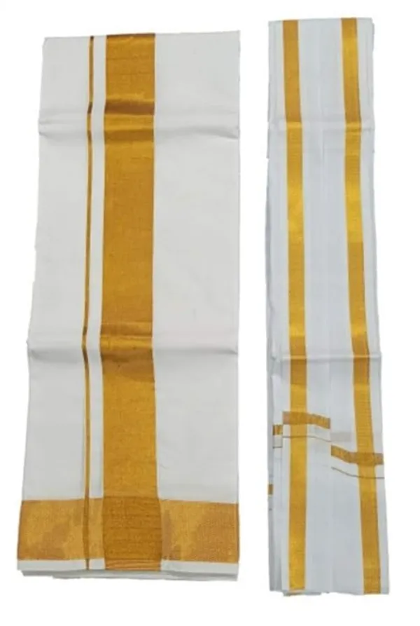 Men’s_Single_White_Dhoti_with_BIG_Gold_Jari_Border_&_Towel_|_Traditional_Ethnic_Wear_|_Comfortable_Wrap_for_Daily_&_Festive_Use