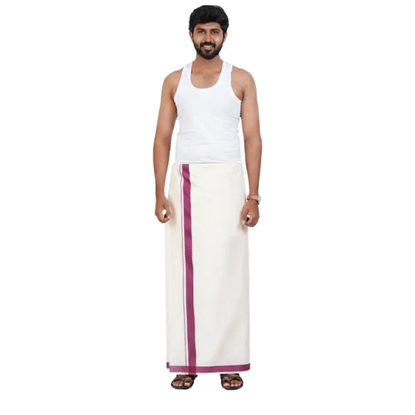 Dark_Pink_Kolikodan_Colour_Border_Dhoti_for_Men_|_Pure_Cotton_2_Meter_Traditional_Wear_|_Elegant_South_Indian_Veshti_with_Classic_Border_for_Rituals,_Functions_&_Daily_Comfort