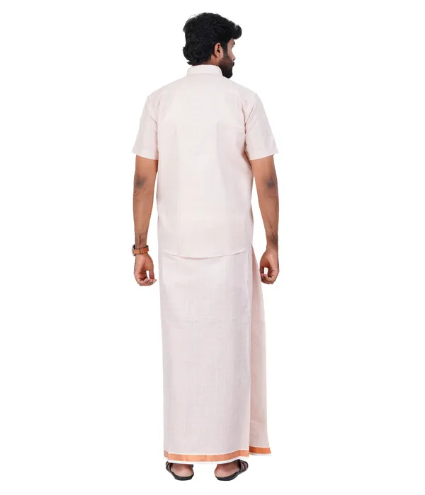 JAYRAAJ_Men’s_Copper_Art_Silk_Shirt_&_Dhoti_Set_|_Half_Sleeve_Shirt_with_2Mtr_Dhoti_|_Embossed_Border_&_All-Over_Design_|_Wedding,_Temple_&_Festive