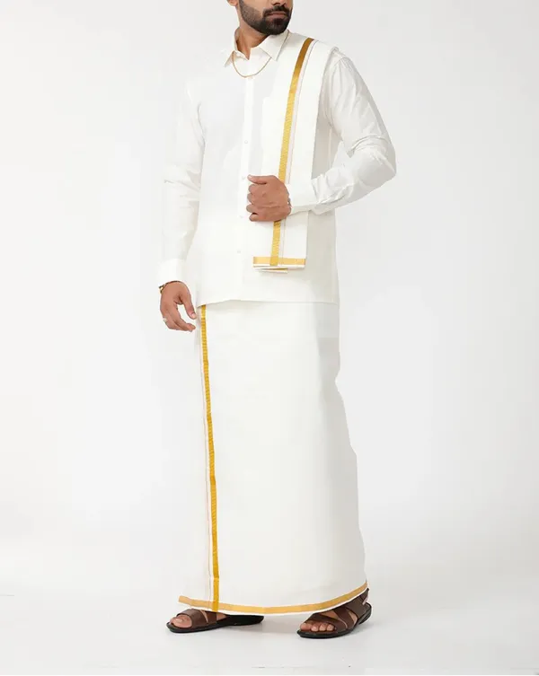 JAYRAAJ_Men’s_Ivory_Shubmangalam_dhoti_set_,Dhoti_&_Towel_Set_|_Full_Sleeve_Shirt_with_2Mtr_Dhoti_|_Border_&_All-Over_Design_|_Wedding,_Temple_&_Festive