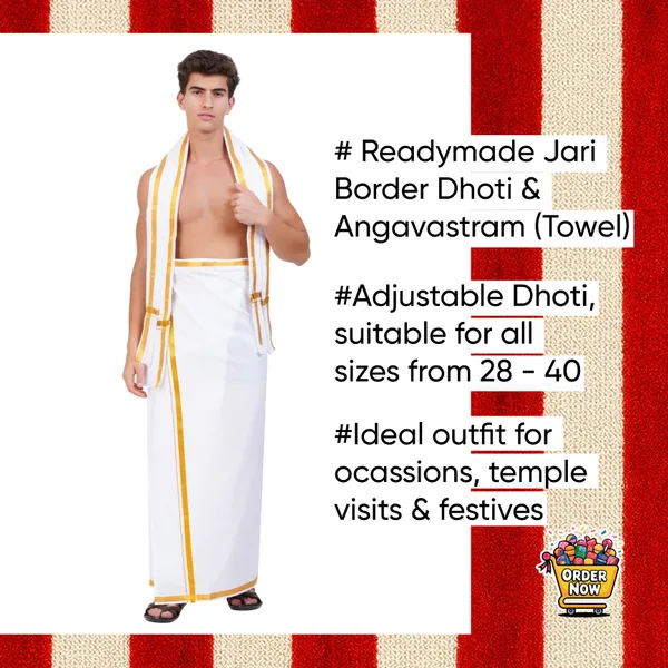Men’s_White_Cotton_Velcro_Dhoti_with_Gold_Jari_Border_&_Towel_|_Traditional_Ethnic_Wear_|_Comfortable_Wrap_for_Daily_&_Festive_Use