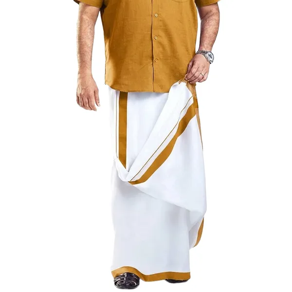 JAYRAAJ_White_Double_Dhoti_with_Colour_Fancy_Border_(1.25_inches)_for_Men_|_4_Meter_|_100%_Cotton_Traditional_Veshti/Mundu/Lungi_|_Lightweight_Breathable_Ethnic_Wear_for_Festive_Wedding_Cultural_and_Daily_Comfort_Use