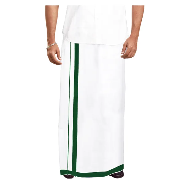 JAYRAAJ_White_Double_Dhoti_with_Colour_Fancy_Border_(1.25_inches)_for_Men_|_4_Meter_|_100%_Cotton_Traditional_Veshti/Mundu/Lungi_|_Lightweight_Breathable_Ethnic_Wear_for_Festive_Wedding_Cultural_and_Daily_Comfort_Use