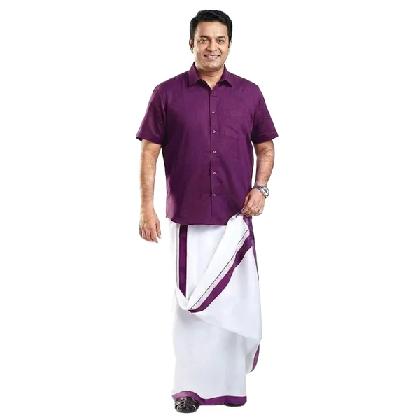 JAYRAAJ_White_Double_Dhoti_with_Colour_Fancy_Border_(1.25_inches)_for_Men_|_4_Meter_|_100%_Cotton_Traditional_Veshti/Mundu/Lungi_|_Lightweight_Breathable_Ethnic_Wear_for_Festive_Wedding_Cultural_and_Daily_Comfort_Use