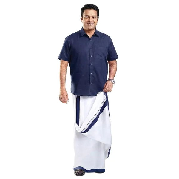 JAYRAAJ_White_Double_Dhoti_with_Colour_Fancy_Border_(1.25_inches)_for_Men_|_4_Meter_|_100%_Cotton_Traditional_Veshti/Mundu/Lungi_|_Lightweight_Breathable_Ethnic_Wear_for_Festive_Wedding_Cultural_and_Daily_Comfort_Use