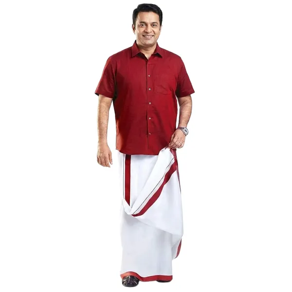 JAYRAAJ_White_Double_Dhoti_with_Colour_Fancy_Border_(1.25_inches)_for_Men_|_4_Meter_|_100%_Cotton_Traditional_Veshti/Mundu/Lungi_|_Lightweight_Breathable_Ethnic_Wear_for_Festive_Wedding_Cultural_and_Daily_Comfort_Use