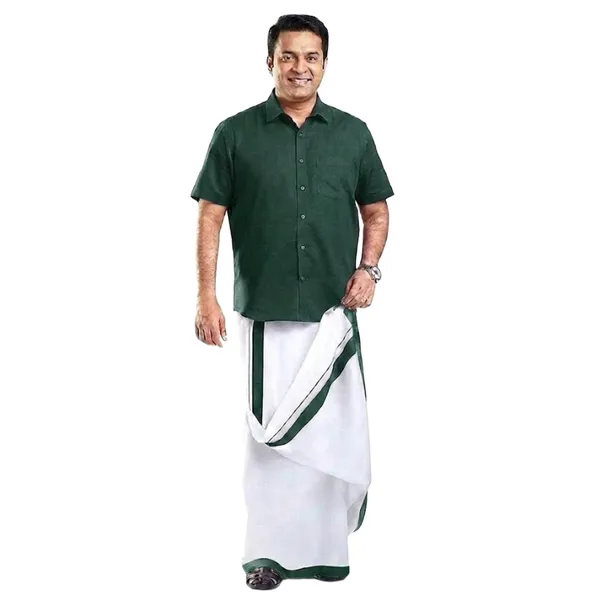 JAYRAAJ_White_Double_Dhoti_with_Colour_Fancy_Border_(1.25_inches)_for_Men_|_4_Meter_|_100%_Cotton_Traditional_Veshti/Mundu/Lungi_|_Lightweight_Breathable_Ethnic_Wear_for_Festive_Wedding_Cultural_and_Daily_Comfort_Use
