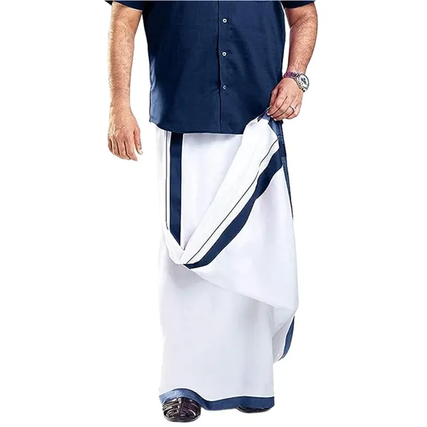 JAYRAAJ_White_Double_Dhoti_with_Colour_Fancy_Border_(1.25_inches)_for_Men_|_4_Meter_|_100%_Cotton_Traditional_Veshti/Mundu/Lungi_|_Lightweight_Breathable_Ethnic_Wear_for_Festive_Wedding_Cultural_and_Daily_Comfort_Use
