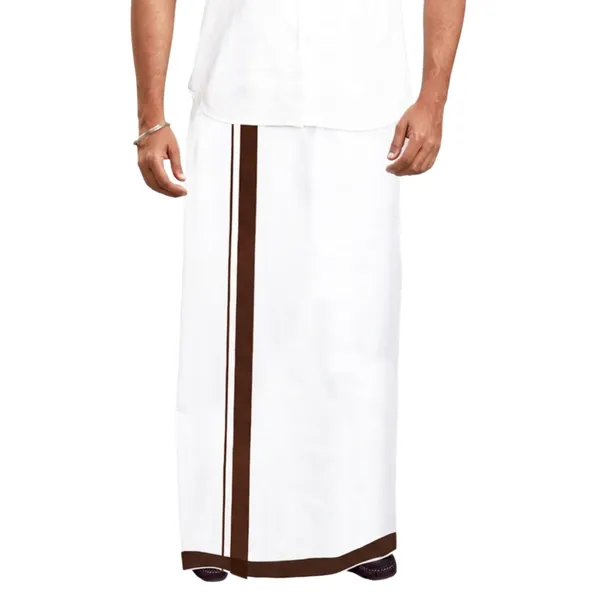 JAYRAAJ_White_Double_Dhoti_with_Colour_Fancy_Border_(1.25_inches)_for_Men_|_4_Meter_|_100%_Cotton_Traditional_Veshti/Mundu/Lungi_|_Lightweight_Breathable_Ethnic_Wear_for_Festive_Wedding_Cultural_and_Daily_Comfort_Use