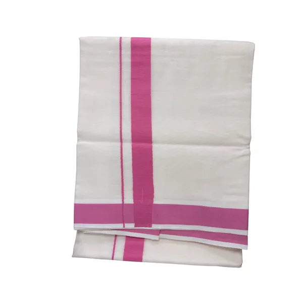 LightPink_Kolikodan_Colour_Border_Dhoti_for_Men_|_Pure_Cotton_2_Meter_Traditional_Wear_|_Elegant_South_Indian_Veshti_with_Classic_Border_for_Rituals,_Functions_&_Daily_Comfort